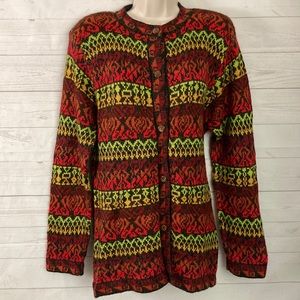 The Alpaca Connection Sz M 100% Alpaca Cardigan Sweater Southwestern Colors Y2K